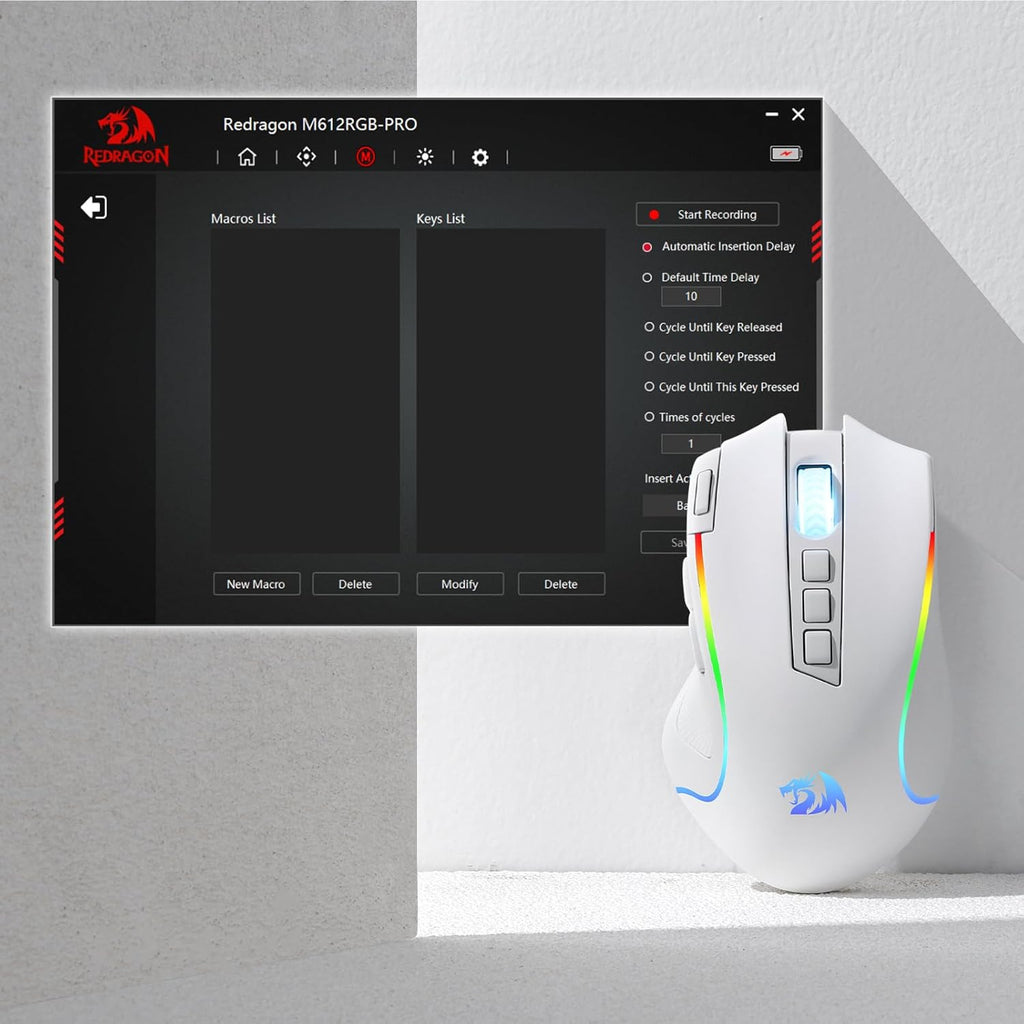 M612 Wireless RGB Optical Gaming Mouse 8000 DPI Remapping Keys | Cable-Free 0 Delay, Redefine Keybinding Macro, Vibing Backlight, Ergonomic Grip Body Comfort