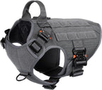Tactical Dog Harness for Medium Dogs,Full Metal Buckles Dog Vest | with MOLLE, Reflective,Adjustable,2 Leash Clips,Control Handle,No Pull,Soft Padded,Grey,Medium