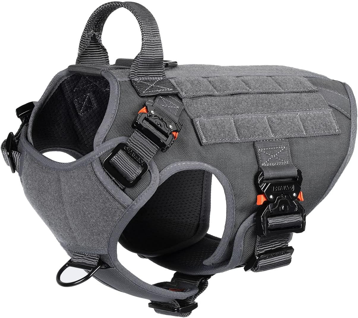 Tactical Dog Harness for Medium Dogs,Full Metal Buckles Dog Vest | with MOLLE, Reflective,Adjustable,2 Leash Clips,Control Handle,No Pull,Soft Padded,Grey,Medium