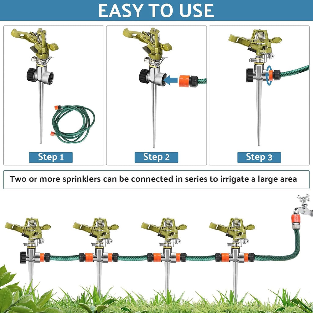 4 Set Zinc Alloy Water Sprinklers for Lawns Yard Sprinklers Heavy Duty Sprinkler Heads Adjustable 360 Degree Watering Impact Sprinklers Pulsating Garden Sprinklers for Large Area Irrigation