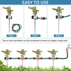 4 Set Zinc Alloy Water Sprinklers for Lawns Yard Sprinklers Heavy Duty Sprinkler Heads Adjustable 360 Degree Watering Impact Sprinklers Pulsating Garden Sprinklers for Large Area Irrigation