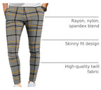Mens Chinos Pants Slim Fit Stretch Plaid Dress