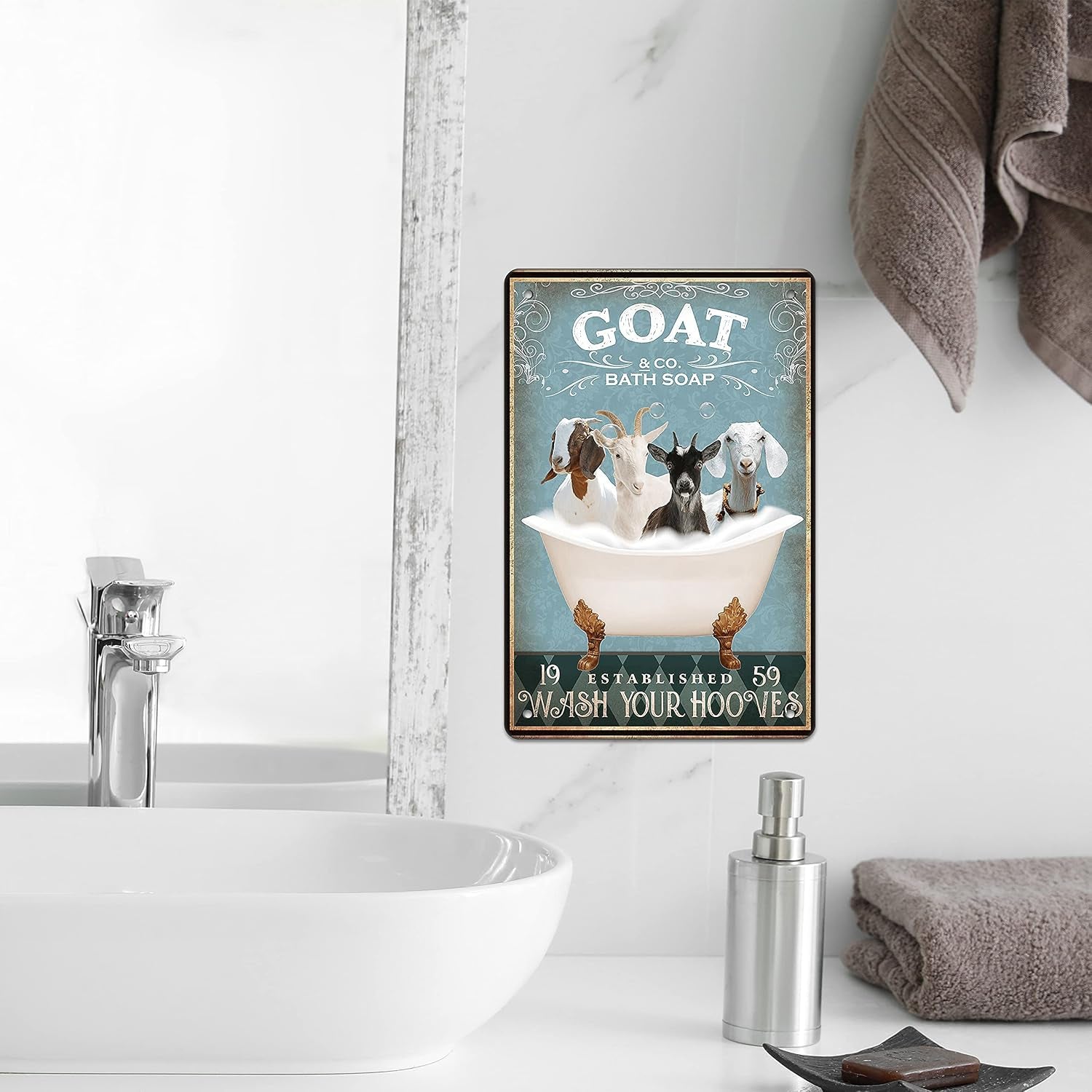 Funny Goat Decor Retro Metal Poster Bathroom Wall Sign 8X12 Inch | How to Train Your Dragon Theme, Bathroom Wall Decor, Medieval Retro Poster Art, Dragon Club Gift