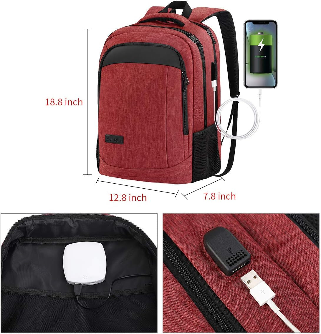 Travel Laptop Backpack anti Theft Backpacks with USB Charging Port, Travel Backpacks Business Work Bag 15.6 Inch College Computer Bag for Men Women, Red