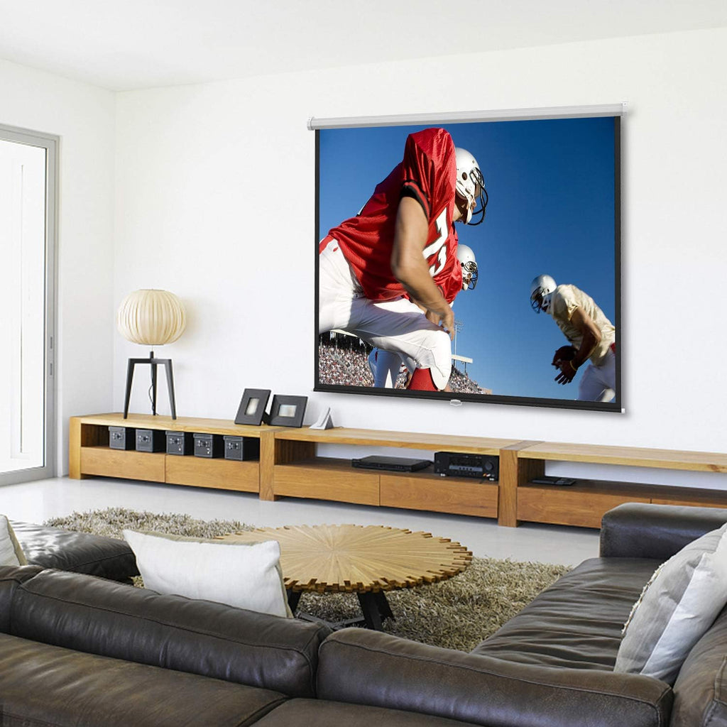100 Inch Projector Screen Pull Down, 16:9 HD Retractable Rising Projector Screen with Auto-Locking, Manual Movie Projector Screen for Indoor Outdoor Home Theater Office Movies - PSMS1