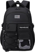 Laptop Backpack Large Cool Aesthetic Waterproof Hiking Travel Backpacks Multiple Pockets Book Bag for College Women Men (Black)