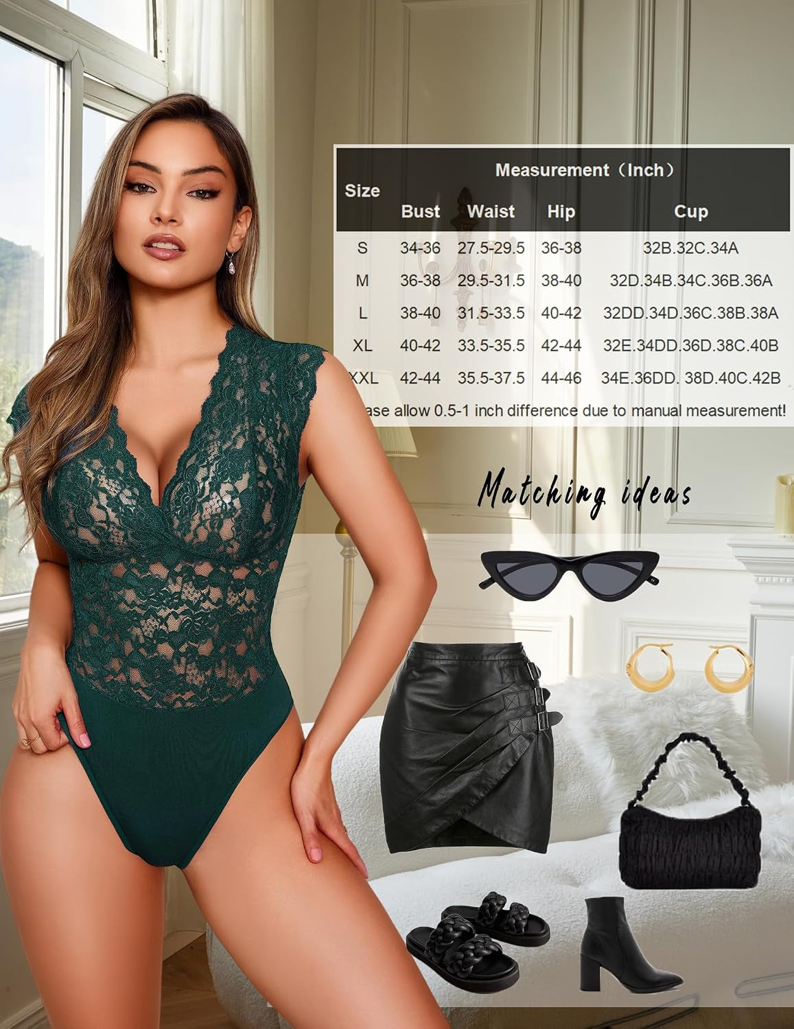 Lace Bodysuits for Women Sexy V Neck Sheer Bodysuit Tops Snap Crotch One Piece Teddy