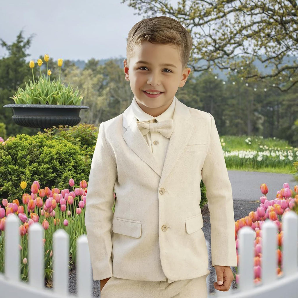 Linen Boys Suit Beach Wedding Suit Summer Slim Fit 2 Pieces Kids Light Weight Linen Suit Jacket Vest Pant White