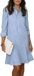 Women'S Linen Midi Dresses 2026 Summer Casual Button down Shirt Dress | Casual, Black Color, Cotton Linen Dresses, Beach Vacation Clothes, Long Sleeve, Knee Length Dress, Summer Dresses for Women