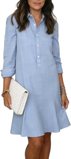 Women'S Linen Midi Dresses 2026 Summer Casual Button down Shirt Dress | Casual, Black Color, Cotton Linen Dresses, Beach Vacation Clothes, Long Sleeve, Knee Length Dress, Summer Dresses for Women