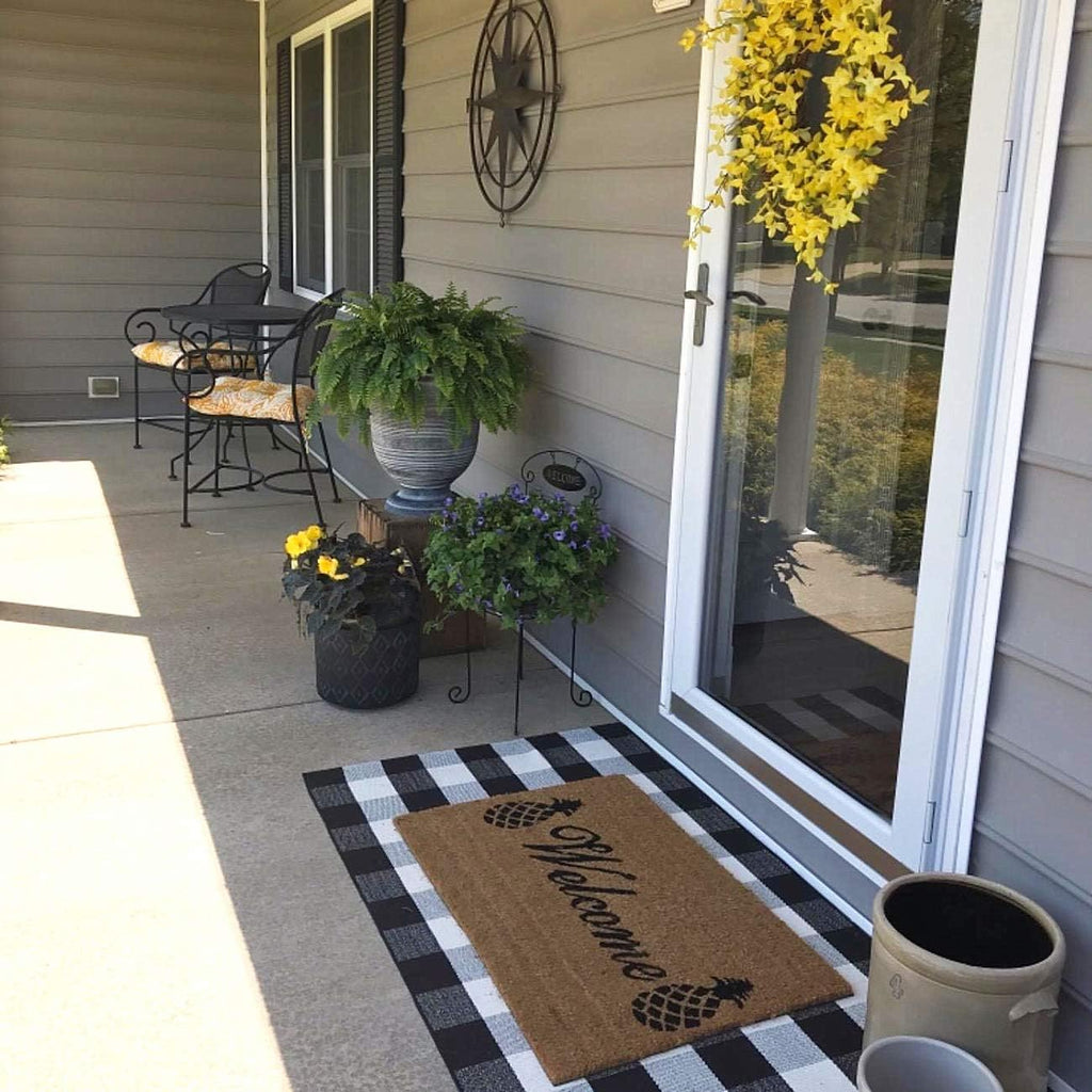 Buffalo Check Rug 3' X 5' - Retro Farmhouse Lattice Area Rugs - Black and White Checkered Plaid Rug for Front Porch/Kitchen/Bedroom, 35.4" X 59"