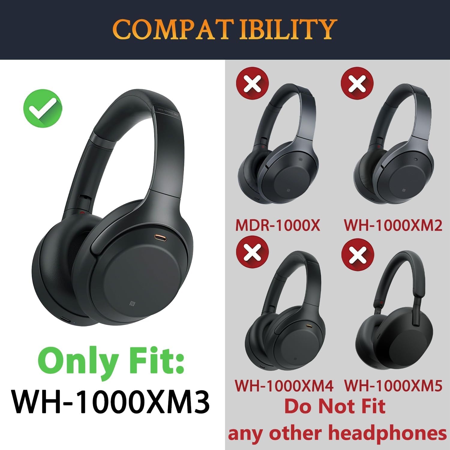 Earpads for Sony WH-1000XM3 - Black | for WH1000XM3(XM3) Headphones