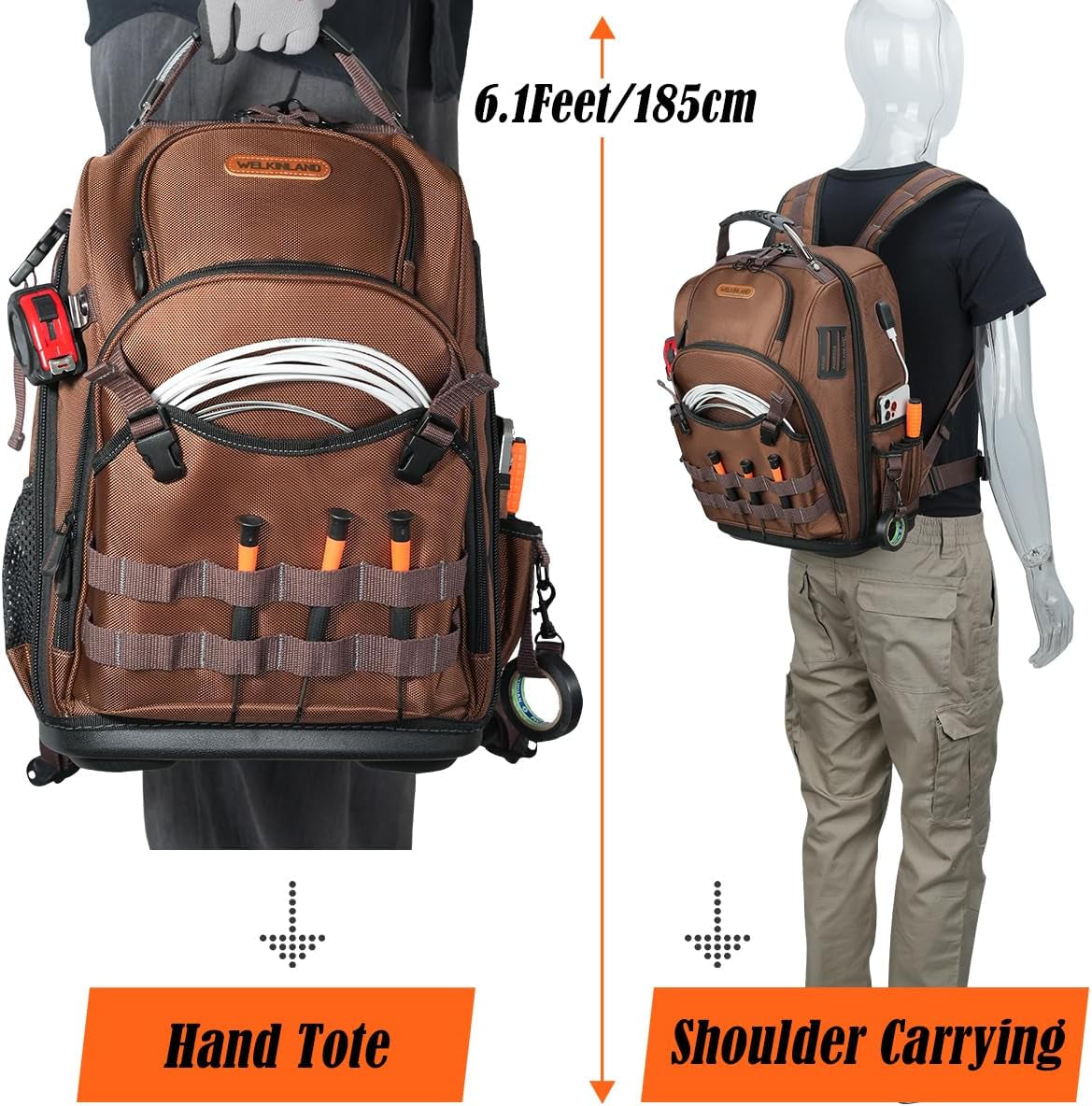 -70Pockets HVAC Backpack, Hard-Bottom Tool Backpack Electrician | Heavy Duty Backpacks for Tools, Back Pack Tool Bags for Men, Waterproof Tool Backpack Hard Bottom, Field Backpack Toolbag