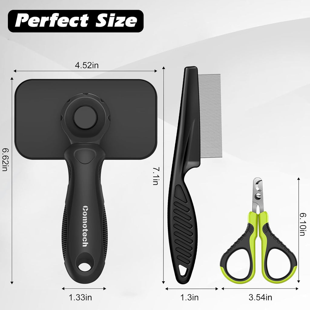 3PCS Cat Grooming Supplies,Cat Brush & Nail Clipper/Trimmer & Flea Comb for Shedding Indoor Cats Dogs and Small Animals - Meet All Your Pet'S Daily Grooming Needs - All in One Set (Green)