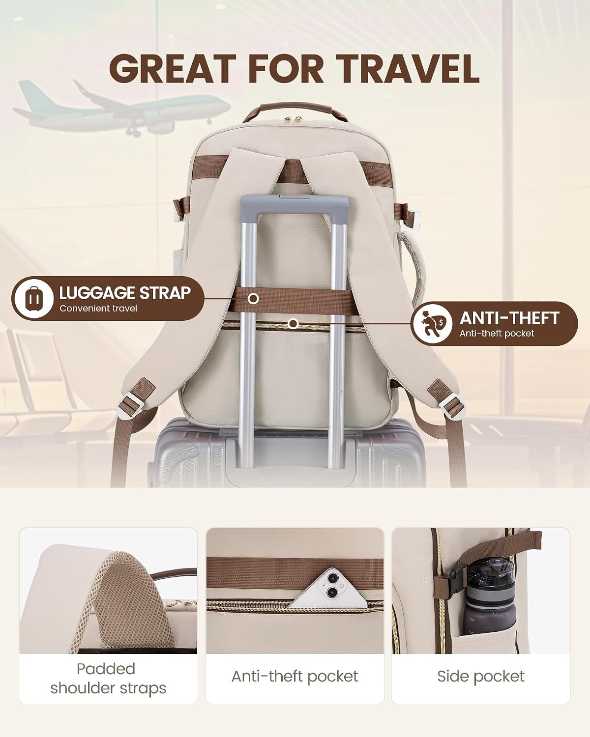 40L Travel Backpack Flight Approved Carry on Backpack,3 Packing Cubes,Waterproof Personal Item Travel Bag,Tsa Carry on Luggage Suitcase Travel Essentials,Gifts for Women & Men,Fits 17" Laptop