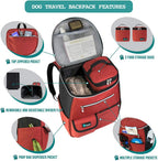 Dog Travel Backpack 27L Airline Approved Pet Supplies Bag, Red | Cat Traveling Suitcase Organizer for Weekend Road Trip Camping; 2 Food Containers, 2 Collapsible Bowls & Poop Bag Dispenser
