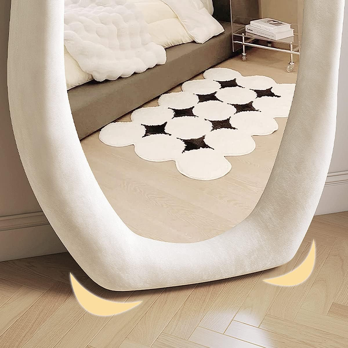 Irregular Wavy Full-Length Mirror, White Wooden Frame, 63"L X 24"W, Wall Mount, Shatterproof & Splash Proof for Bedroom, Living Room, Hallway