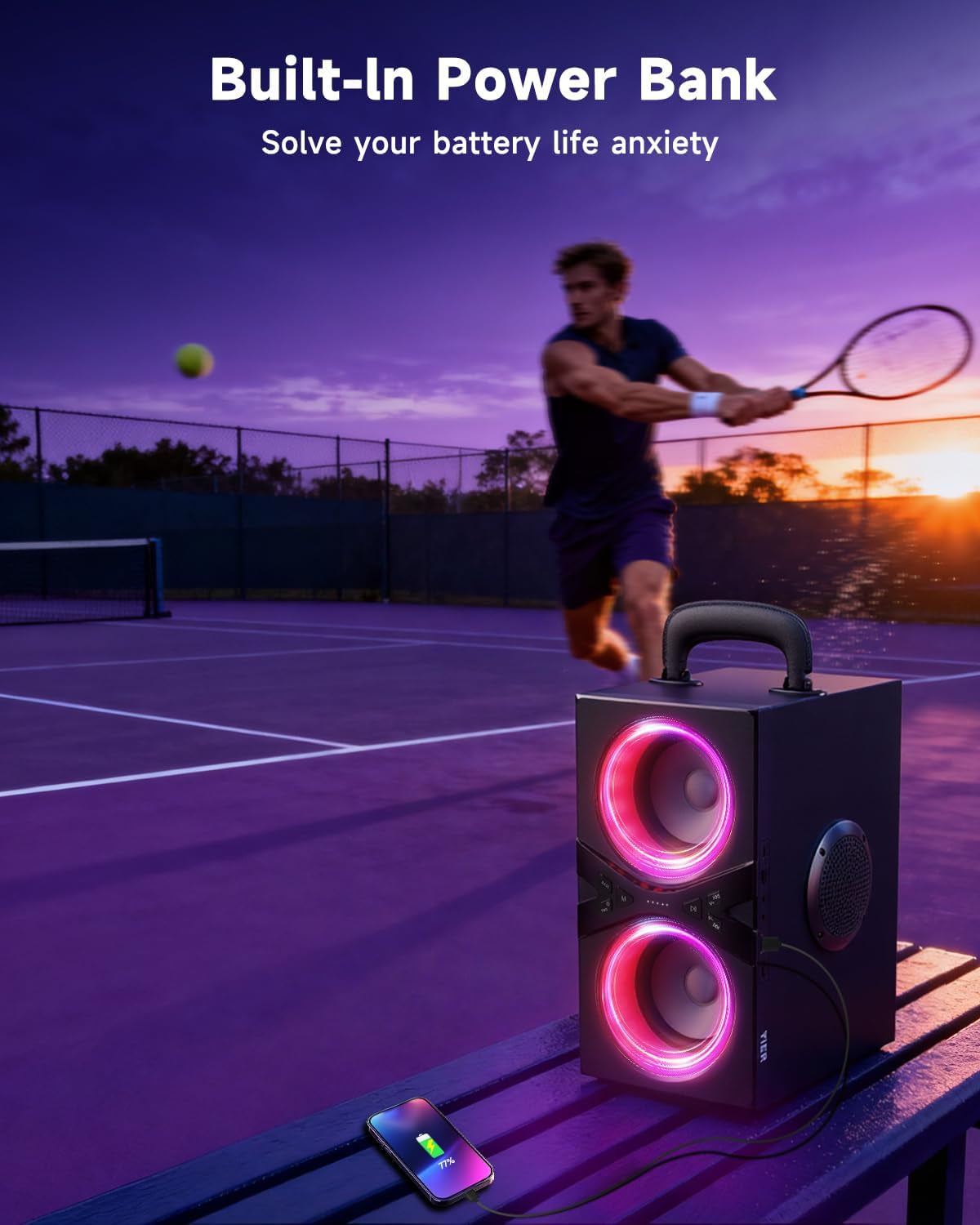 Party Bluetooth Speaker:80W Peak Large Stereo Sound for Outdoor,Deep Bass,Tws,Loud with Lights,Portabe Wireless Big Speakers with Long Playtime,House,Projector,Movie