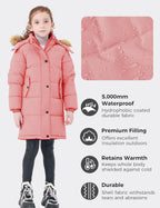 Girls' Waterproof Winter Coat Long Puffer Jacket Warm Parka Hooded | 5000Mm Waterproof,Removable Faux Fur Hood,Fleece-Linning,Snap Pockets,Machine Washable