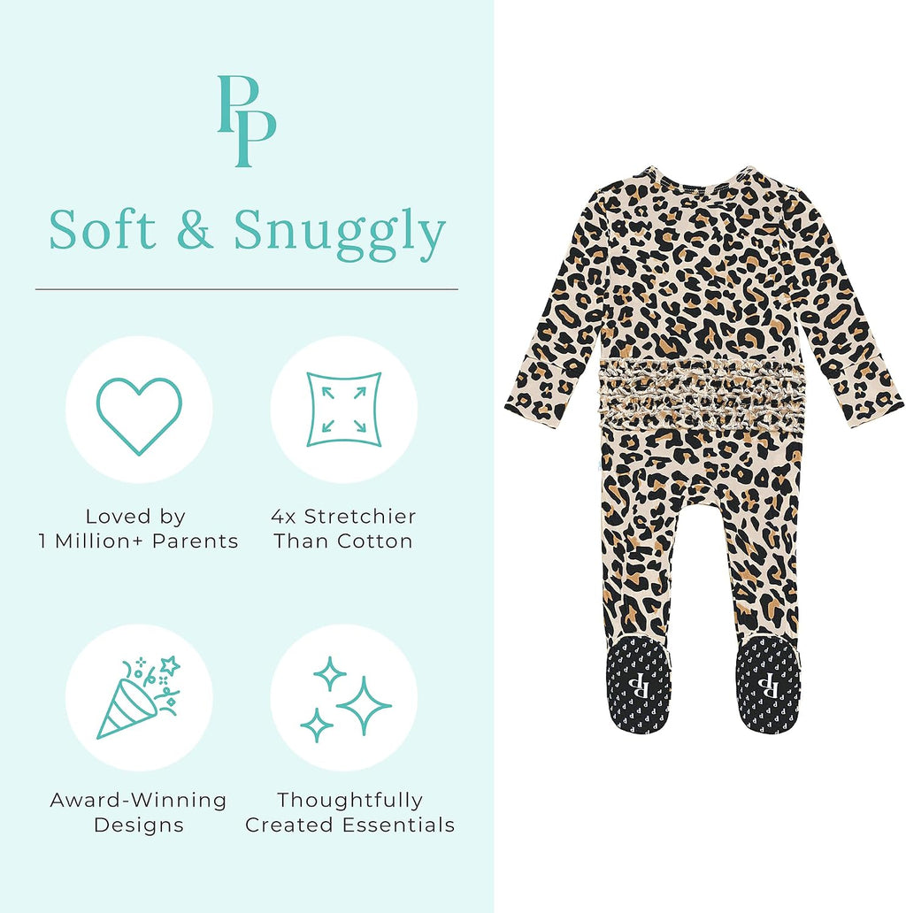 Posh Peanut Footie Pajamas for Baby Girls – Sleepers in Ultra-Soft Viscose from Bamboo with 2-Way Zipper & Ruffle Trim
