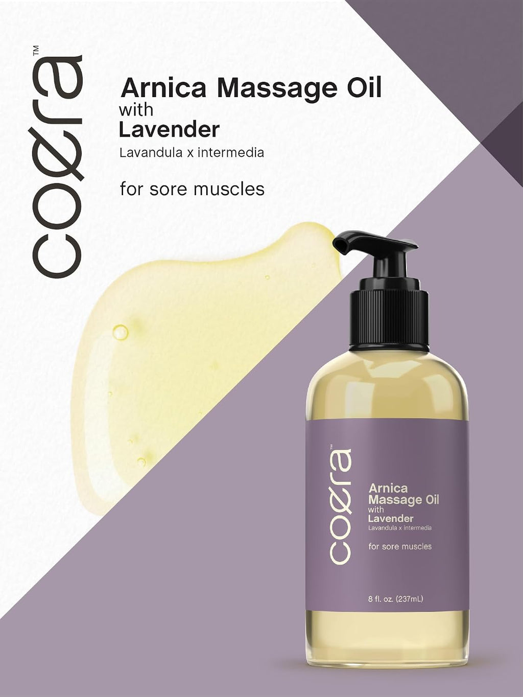 Arnica Massage Oil | 8 Fl Oz | with Lavender, Sunflower, and Olive Oil | Great for Sore Muscles | Free of Parabens, SLS, & Fragrances