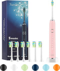 Sonic Electric Toothbrush with 6 Brush Heads for Adults and Kids, One Charge for 90 Days, Wireless Fast Charge, 5 Modes with 2 Minutes Built in Smart Timer, Electric Toothbrushes(Pink)