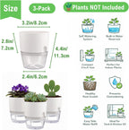 3.2 Inch Self Watering Planters 3 Pack Plastic Wicking Pots White | Modern Self-Watering Pots for African Violets Herbs and Small Plants Perfect for Windowsill Gardening