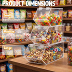 Set of 3 Stackable Candy Bins with Hinged Lid Small Medium Large Clear Acrylic Storage Bins Stackable Pantry Storage Caddys for Cereal Nuts Candies Snack Ice Cream Toppings and Wrapped Snacks
