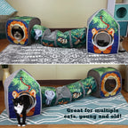 Safari Jungle Cat Play Set, Collapsible Pop-Up Cat Toys Combo with Cube, Tunnel & Hideout, Interactive Indoor Kitty Playhouse for Exercise, Hiding & Lounging