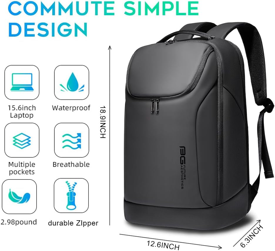 Business Smart Backpack Waterproof Fit 15.6 Inch Laptop Backpack with USB Charging Port,Travel Durable Backpack, Black（No Usb）, L, Travel Backpacks