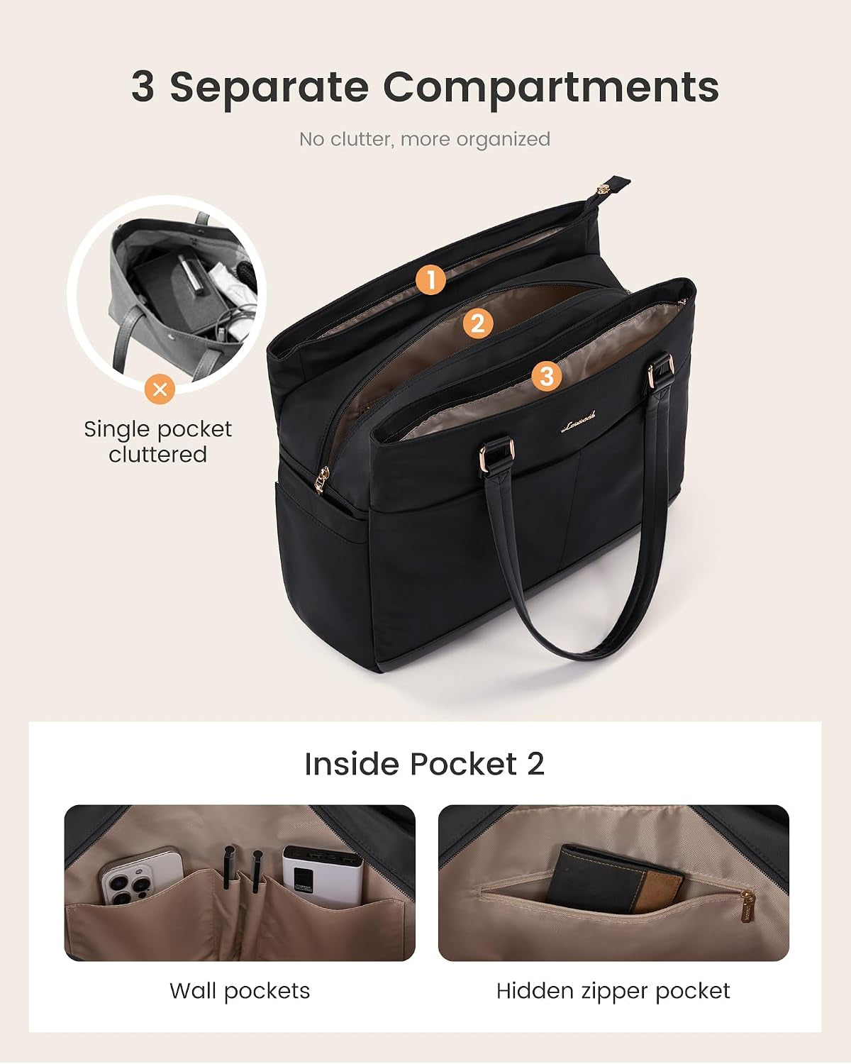 Laptop Tote Bag for Women with 3 Separate Pocket Work Bag with Large Cup Holder Computer Briefcase for Teacher Nurse