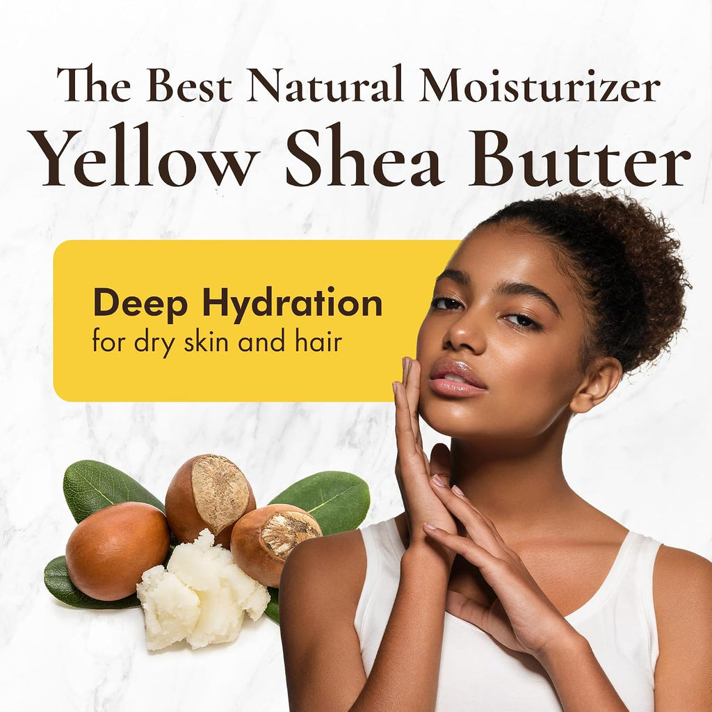 Raw African Shea Butter from Ghana, 100% Pure Unrefined Grade a Yellow Shea Butter for Skin & Hair, Deep Moisturizing Body & Hair Butter – 14 Oz