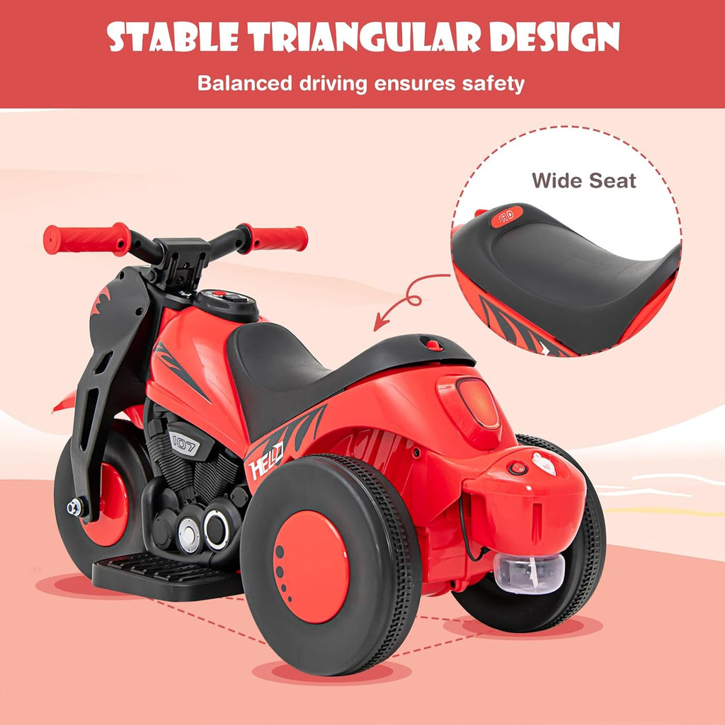 Kids Motorcycle, 6V Electric Ride on Car with Automatic Bubble Function, Foot Pedal, Headlight, Music, 3 Anti-Skip Wheels Vehicle for Children, Toddler Ages 3+