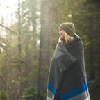 Rainier Wool Blanket - 4.5Lbs Warm, Heavy, Washable, Large | Great for Camping, Outdoors, Survival & Emergency Kits (White Blue Gray)