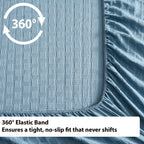Woven Grid Soft Bed Sheets 4 Piece Set - Luxury Breathable Queen Size Cooling Sheets with 1Fitted Sheet, 1Flat Sheet & 2 Pillowcases- Deep Pocket Fitted Sheet up to 18 Inches (Blue Grey)