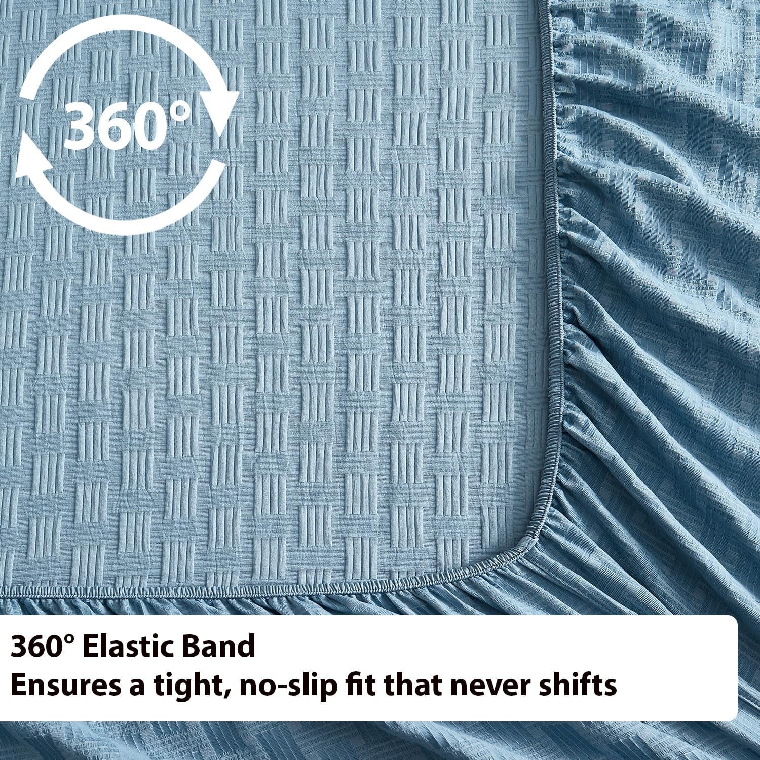 Woven Grid Soft Bed Sheets 4 Piece Set - Luxury Breathable Queen Size Cooling Sheets with 1Fitted Sheet, 1Flat Sheet & 2 Pillowcases- Deep Pocket Fitted Sheet up to 18 Inches (Blue Grey)