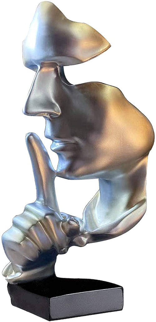 Abstract Statues Silence Is Gold Decorative Objects (Silver) | Modern and Simple Resin Figurine,Desk Decoration for Office Home Piano Decor