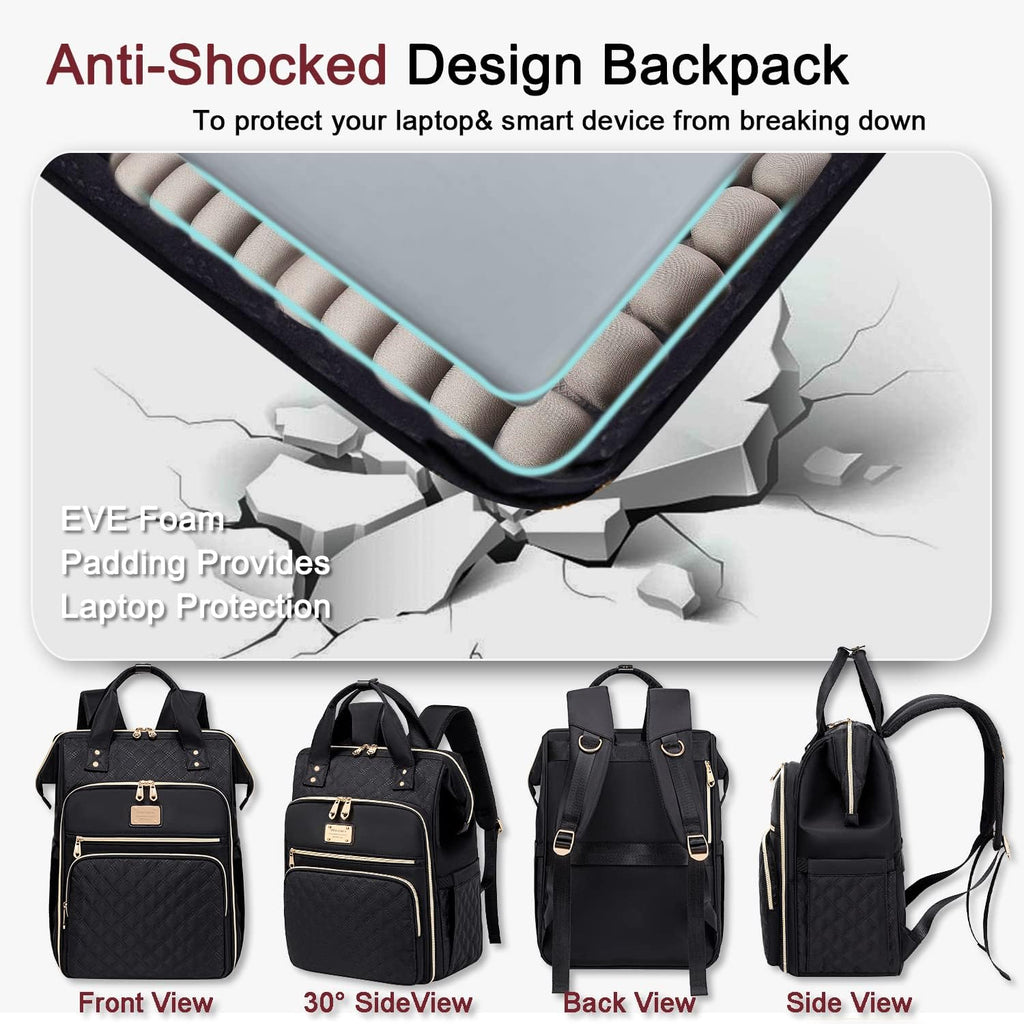 Lunch Backpack for Women,15.6 Inch Laptop Backpacks for Womens Back Pack, Travel Backpacks,Work Backpack for Women (Black)