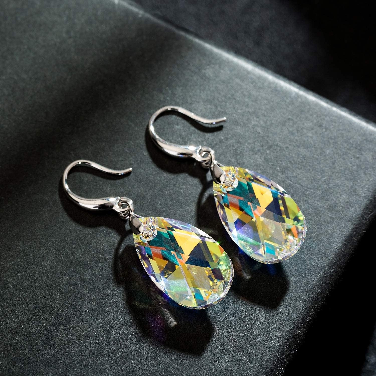 Austrian Crystal Teardrop Dangle Hook Earrings for Women 14K Gold Plated Hypoallergenic Jewelry