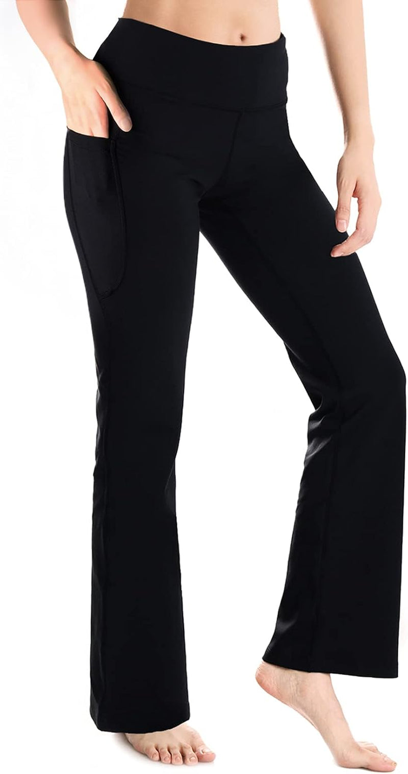 Women'S Bootcut Yoga Pants with Side Pockets, 27"-37" Inseams | Phone-Friendly Side Pockets, Soft 4-Way Stretch Flare Leggings, Petite/Regular/Tall, Travel, Lounge, Workout, All-Day Comfort
