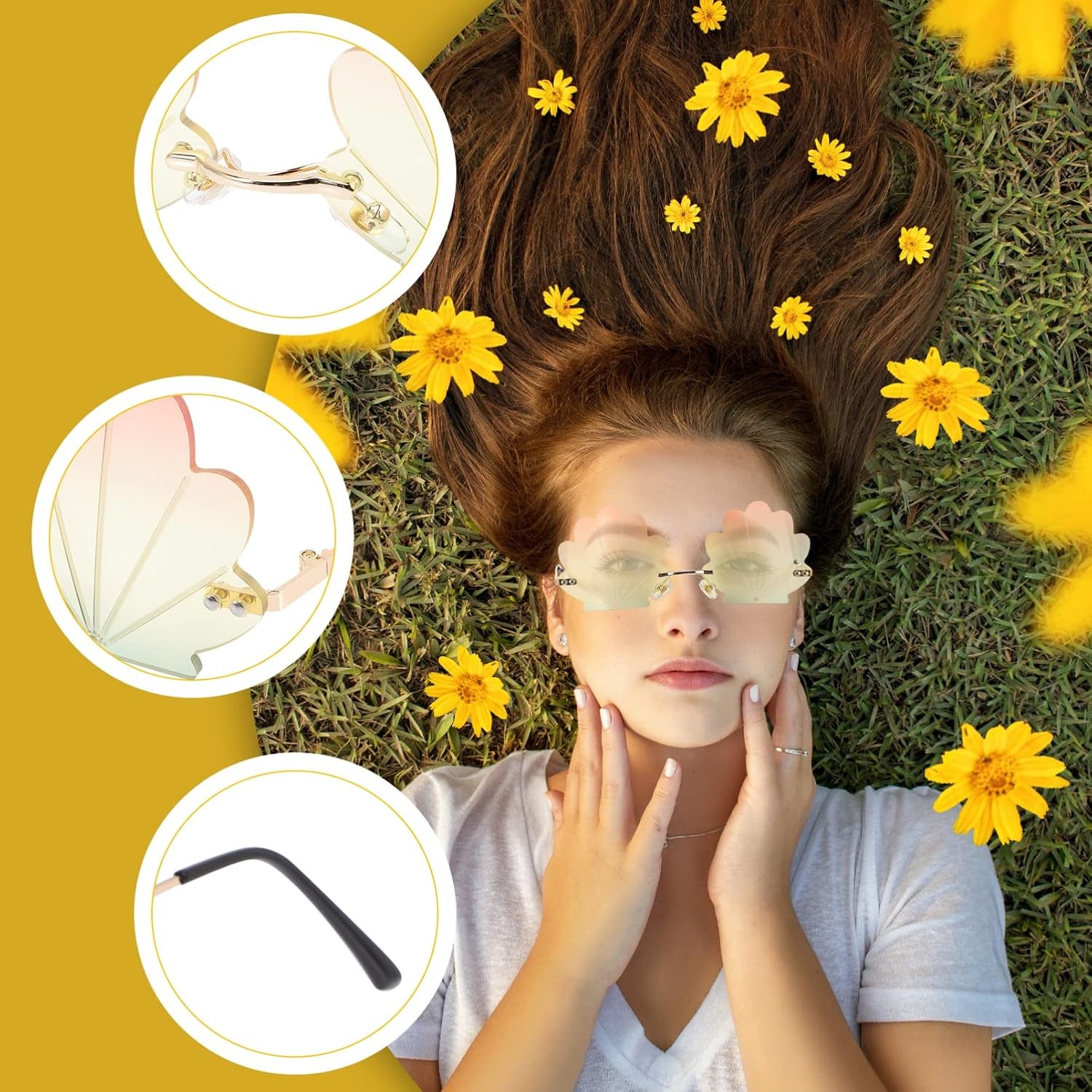 Seashell Sunglasses: Shell Shaped Eyeglasses, Fashion Rimless Wave Sunglasses for Girls Women
