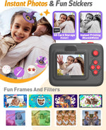 Kids Camera Instant Print,2.4In Screen 1080P Kids Digital Camera Toys with 3 Rolls Print Paper 32G Card + 10 Rolls Print Paper