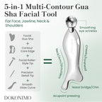FSA, HSA Eligible, 5-In-1 Multi-Contour Gua Sha Facial Tool | Facial Rollers & Metal Skincare Tool for Face, Jawline, Neck and Shoulder Care, Reusable Beauty Tool for Daily Self-Care