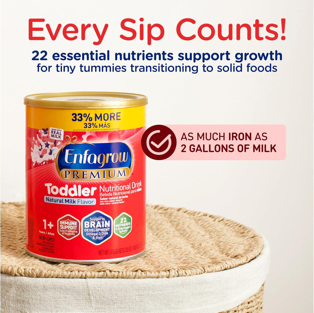 Premium Toddler Nutritional Drink, Try Our Brain Supporting Trio, Natural Vanilla Flavor, 32Oz Can (Pack of 2)