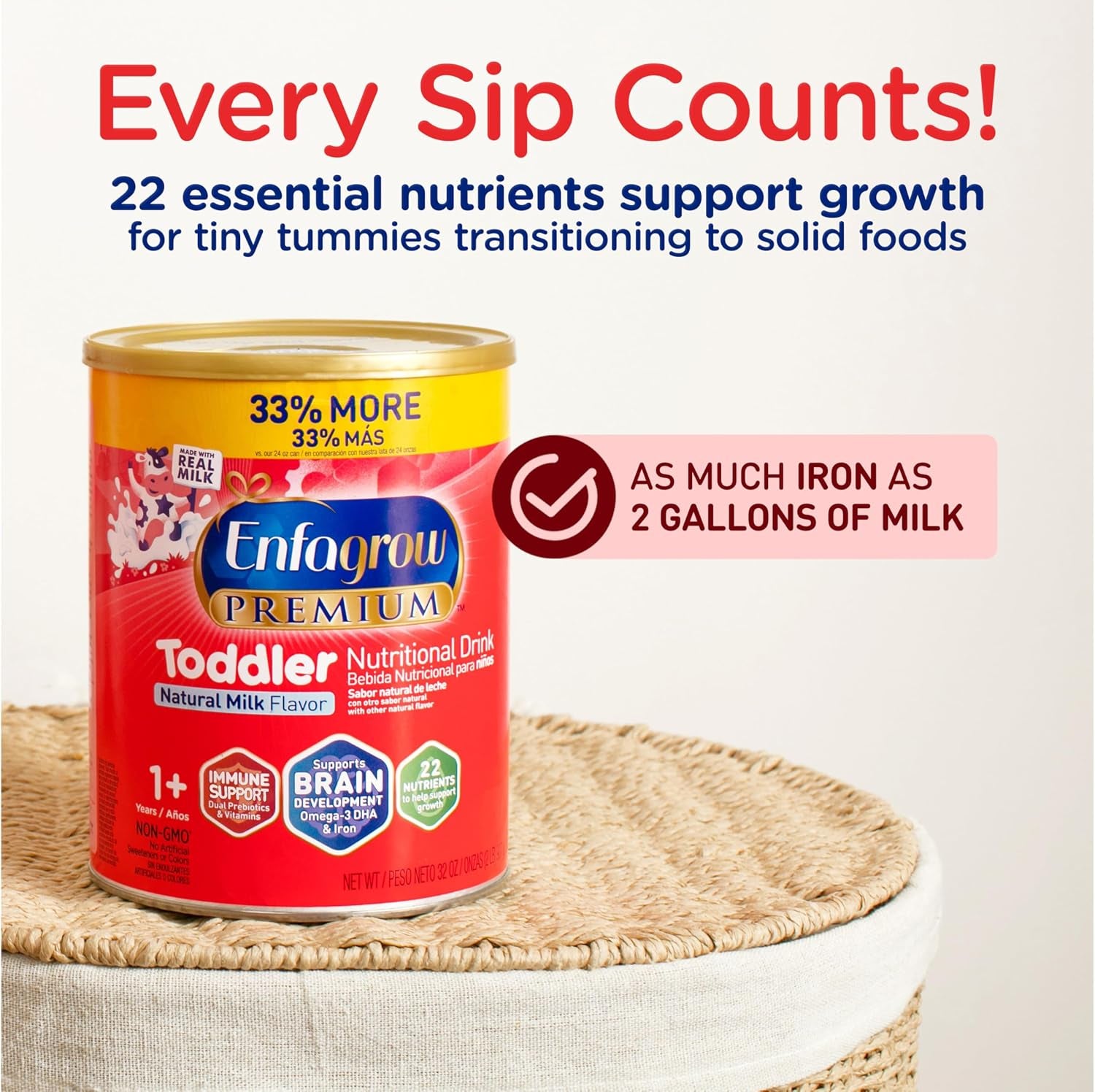 Premium Toddler Nutritional Drink, Try Our Brain Supporting Trio, Natural Vanilla Flavor, 32Oz Can (Pack of 2)