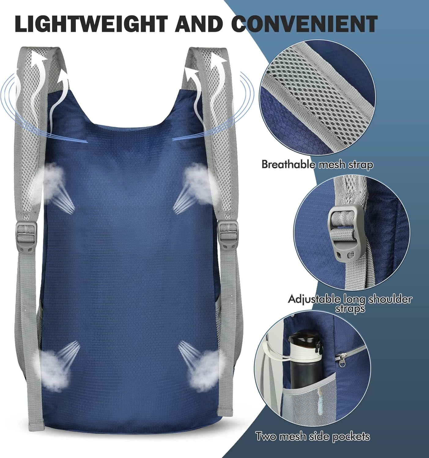 Lightweight Packable Backpack 14L(Royal Blue) | Small Foldable Backpacks Hiking Water Resistant Collapsible Daypack for Women Men
