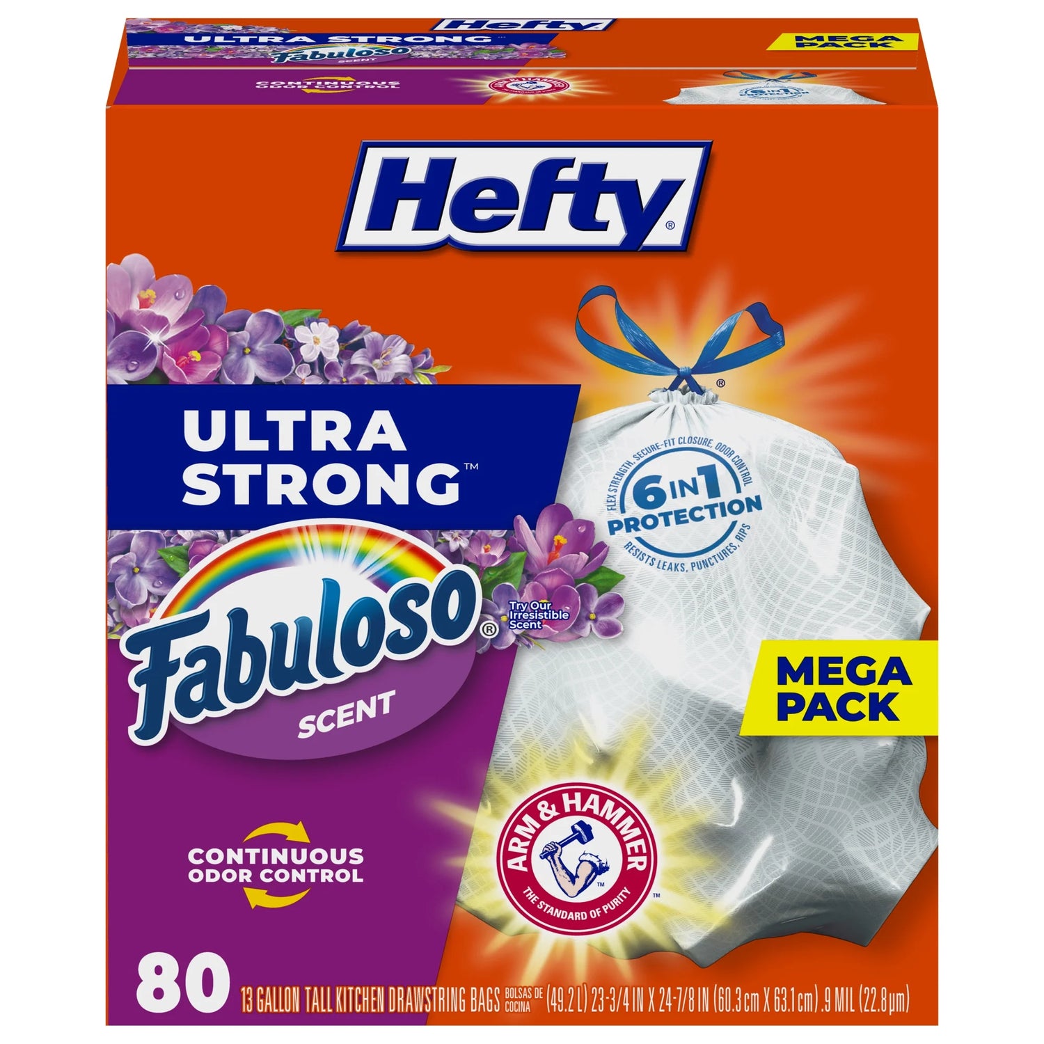 Ultra Strong 13 Gallon Trash Bags, Tall Kitchen Trash Bags, White, Fabuloso Scent, 80 Bags