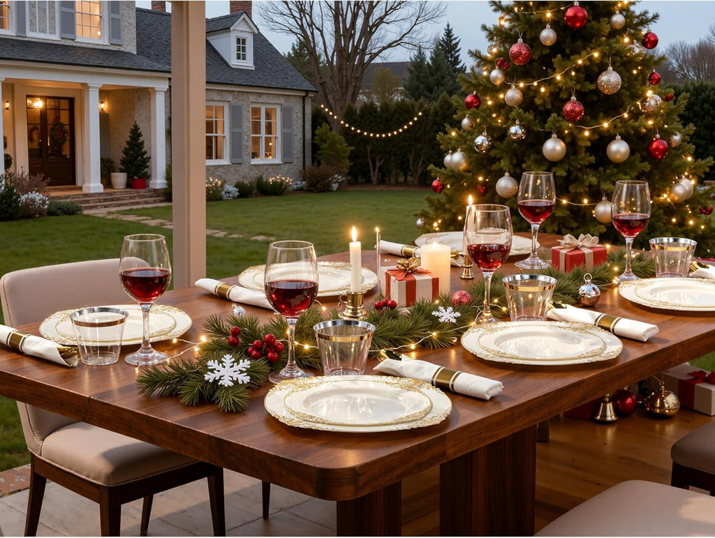 350PCS Ivory Plastic Plates - Ivory Gold Plastic Dinnerware Sets for 50 Guests - 100 Gold Disposable Plates, 50 Pre Rolled Silverware Sets, 50 Cups Perfect for Wedding & Thanksgiving