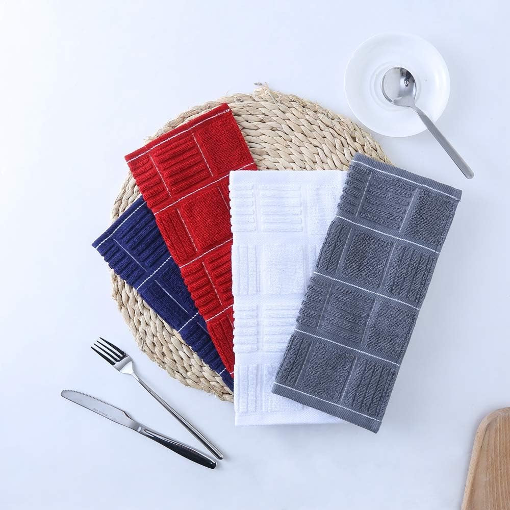 Kitchen Dish Cloths for Washing Dishes, Cotton Dish Rags for Drying Cleaning, Pack of 8 Dishcloths (Red, 12X12 Inches)