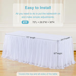 White Table Cloths 6 Foot Rectangle Stretch Ruffle Tulle Tablecloth Spandex Fitted Table Cover for 6 Foot Tables White Tulle Table Skirts Rectangle Tables 6Ft Elastic Party Wedding Table Cloths